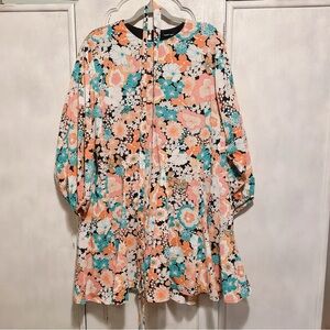 Code x Mode Floral Long Sleeve Belted Swing  Dress Size XL